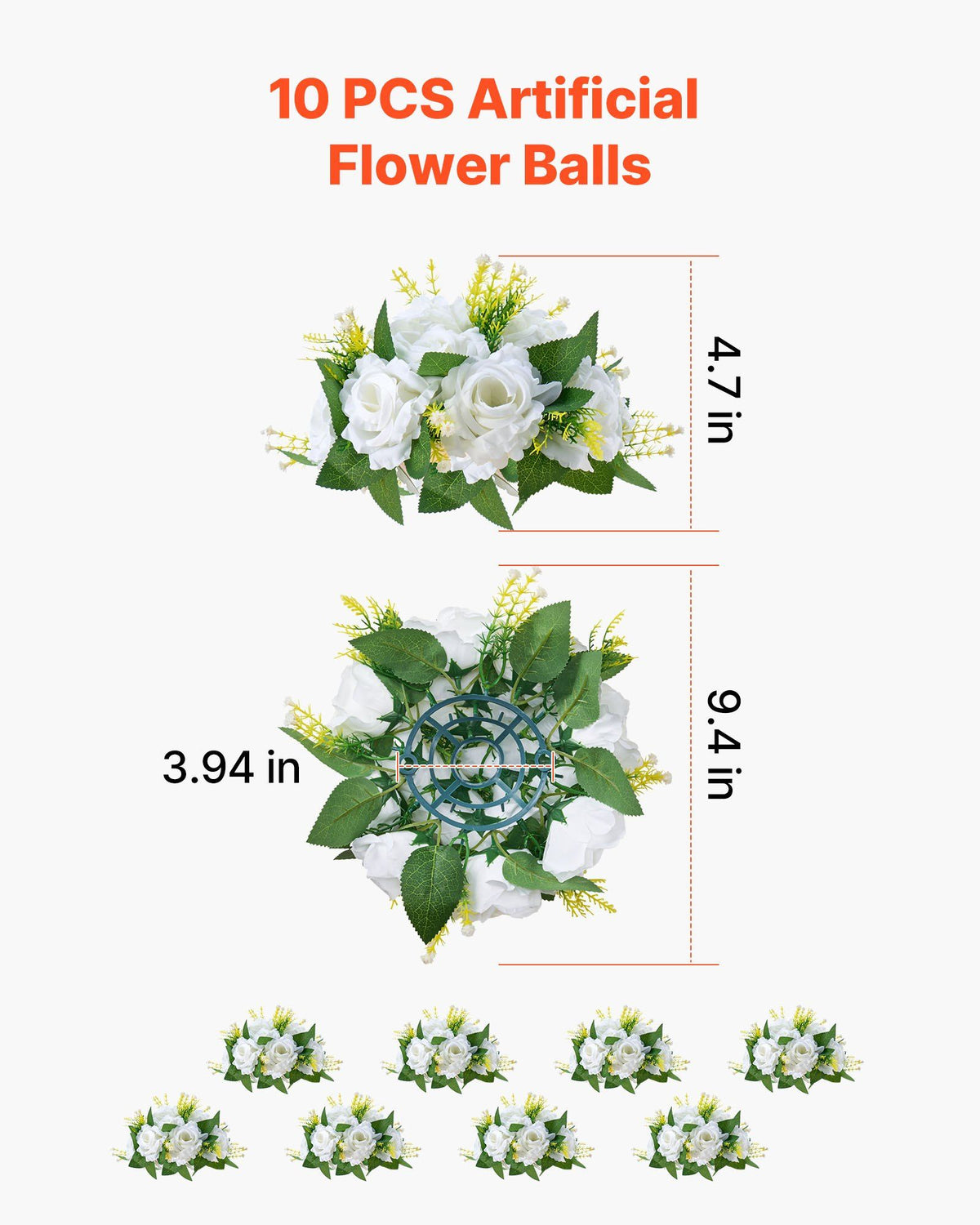 Flower Balls Arrangement Bouquet 10 PCS, 240 mm Diameter Artificial Flower Balls Wedding Rose Centerpieces, V952-ZSHQQXBS95IN2EZMO001V0