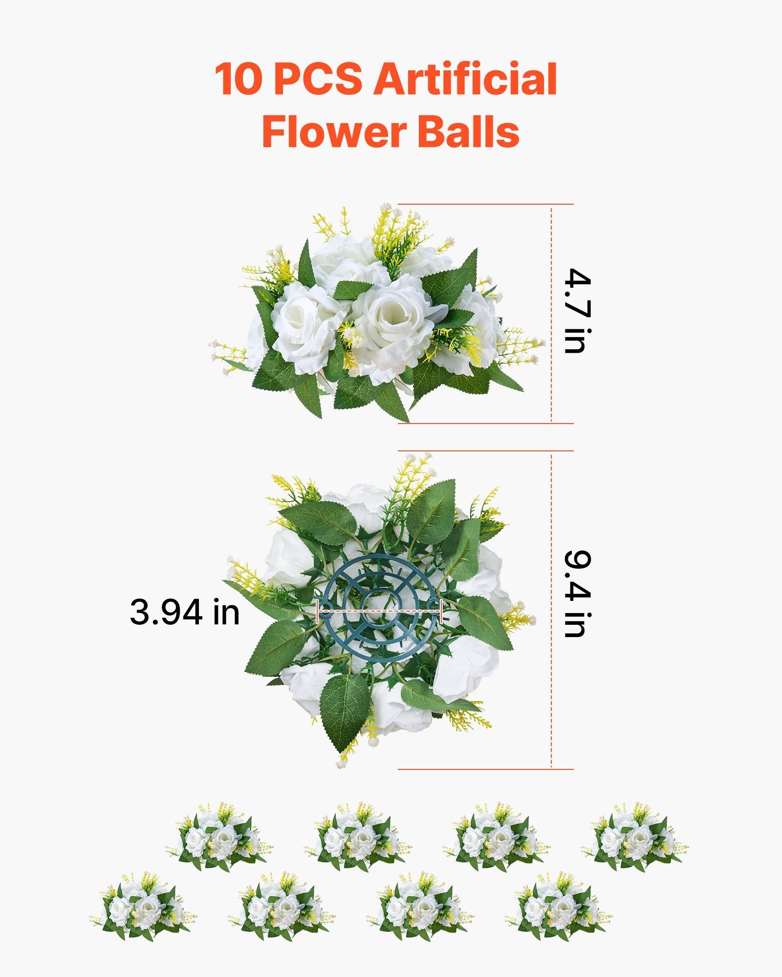Flower Balls Arrangement Bouquet 10 PCS, 240 mm Diameter Artificial Flower Balls Wedding Rose Centerpieces, V952-ZSHQQXBS95IN2EZMO001V0