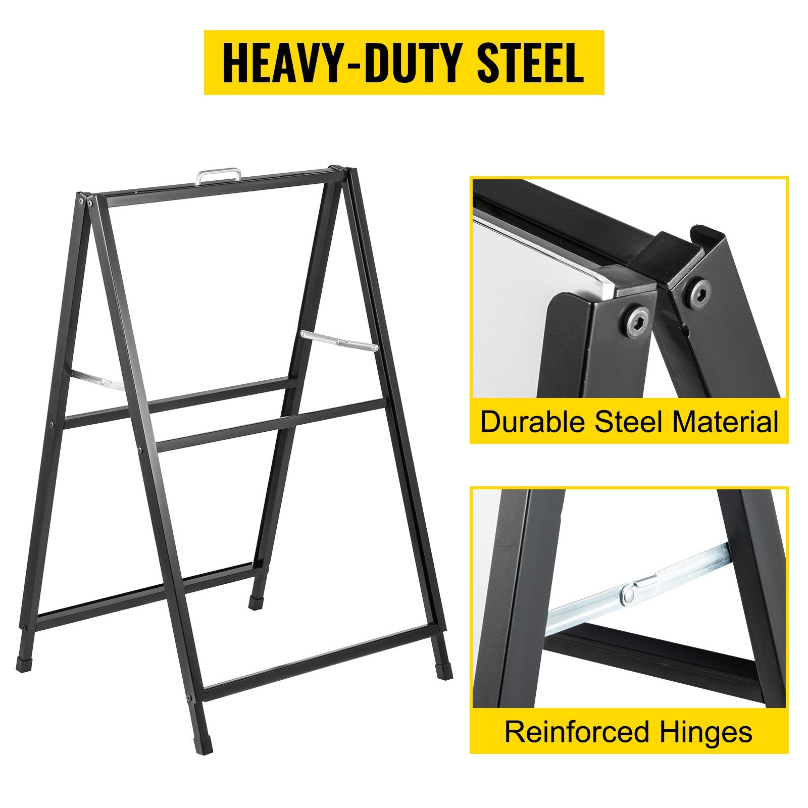 A-Frame Sidewalk Sign 24"x36" Sidewalk Signs for Businesses Black Coated Steel Metal A-Frame Sign Slide-in V952-ZSJCRSTHBJ2436YC1V0