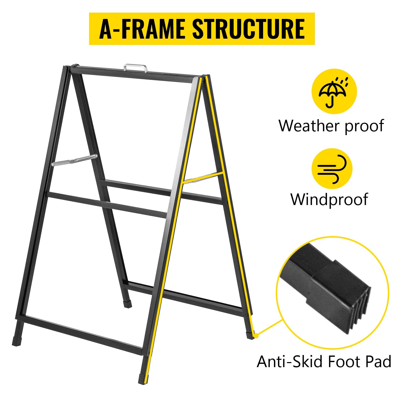 A-Frame Sidewalk Sign 24"x36" Sidewalk Signs for Businesses Black Coated Steel Metal A-Frame Sign Slide-in V952-ZSJCRSTHBJ2436YC1V0