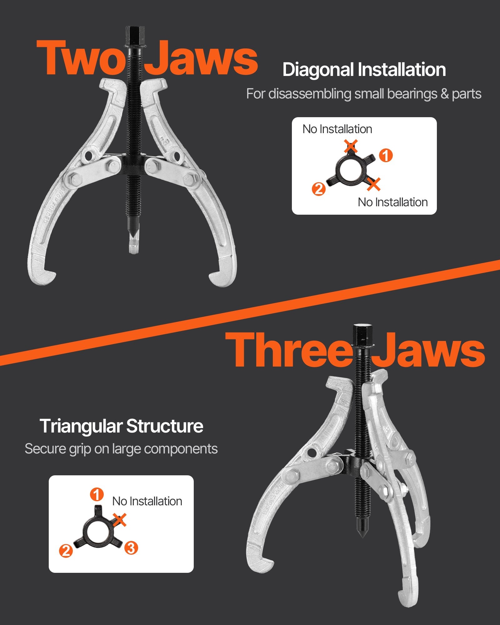 Gear Puller Set, 76.2 mm/101.6 mm/152.4 mm/203.2 mm 3 Jaw Bearing Puller with Reversible Jaws, 2 Jaw/3 Jaw V952-ZSLBQ3468INCY2G2C001V0
