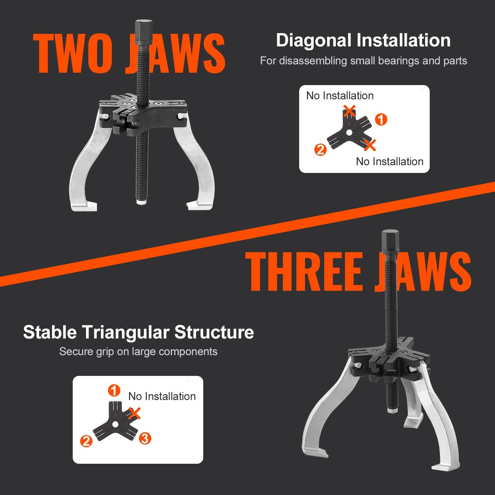 Gear Puller Set, 3" and 7" Puller Kit, 3 Jaw Gear Bearing Flywheel Pulley Removal Tool, 2 or 3 Reversible V952-ZSLMJ237INCH3C9JFV0