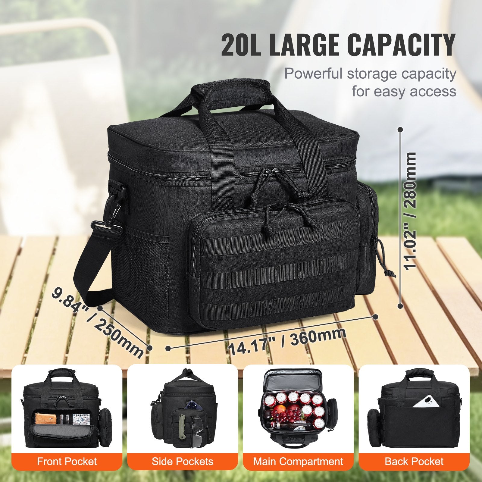 Cooler Bag 20L Insulated Lunch Bag Molle Design & Removable Storage Bags V952-ZSLZBHS20L00GPOTNV0
