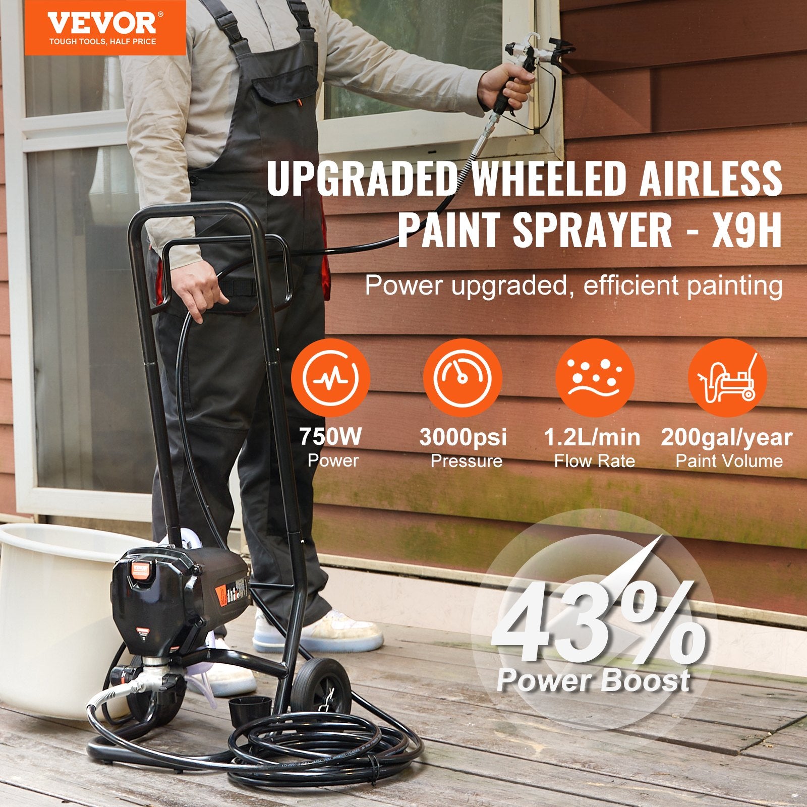 Stand Airless Paint Sprayer, 750W 3000PSI High Efficiency Electric Airless Sprayer With Cart, Fine And Even V952-ZSSGYWQPTJLS5NCXMV3