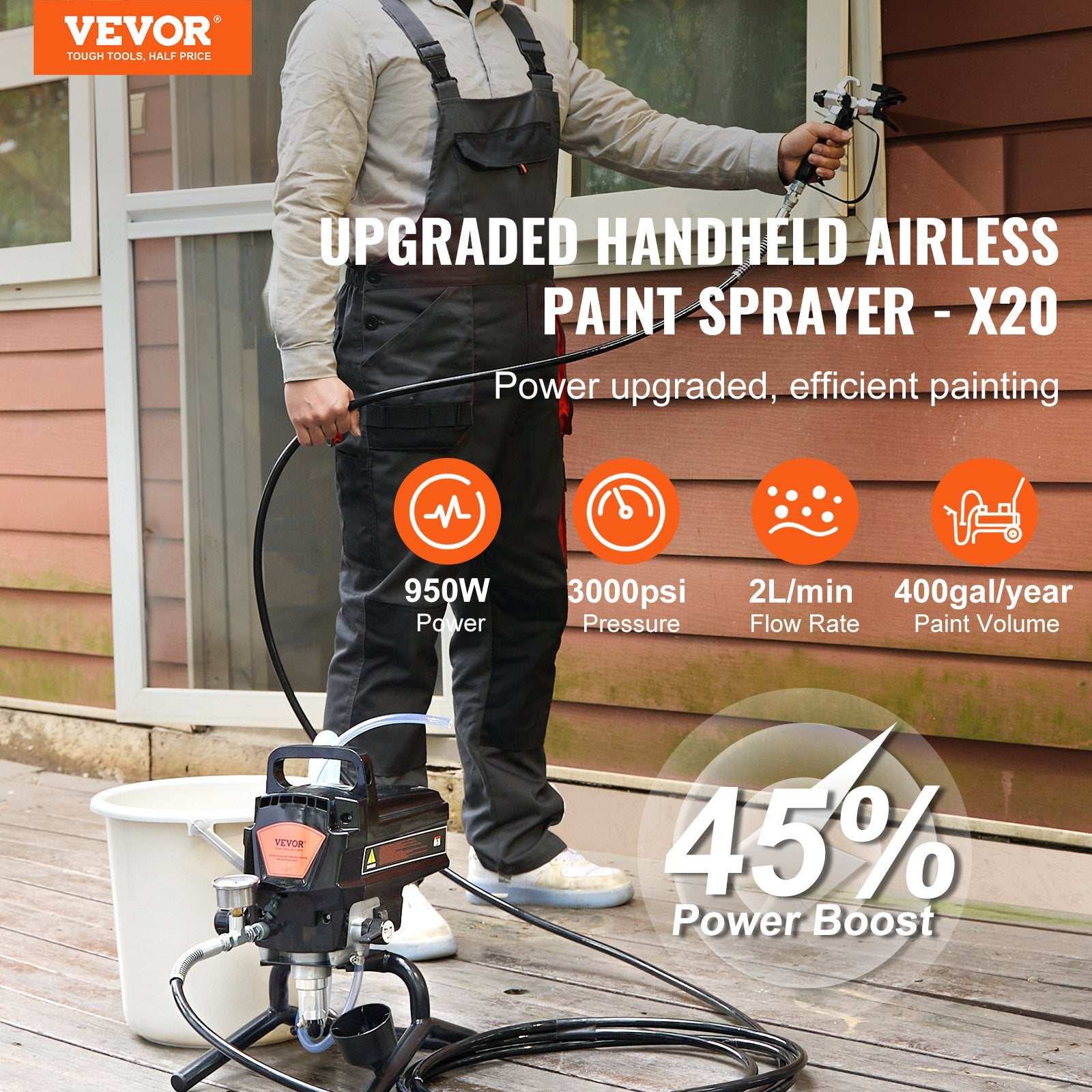 Stand Airless Paint Sprayer, 950W 3000PSI High Efficiency Electric Airless Sprayer, Fine And Even Painting V952-ZSSGYWQPTJSTBSF3UV3