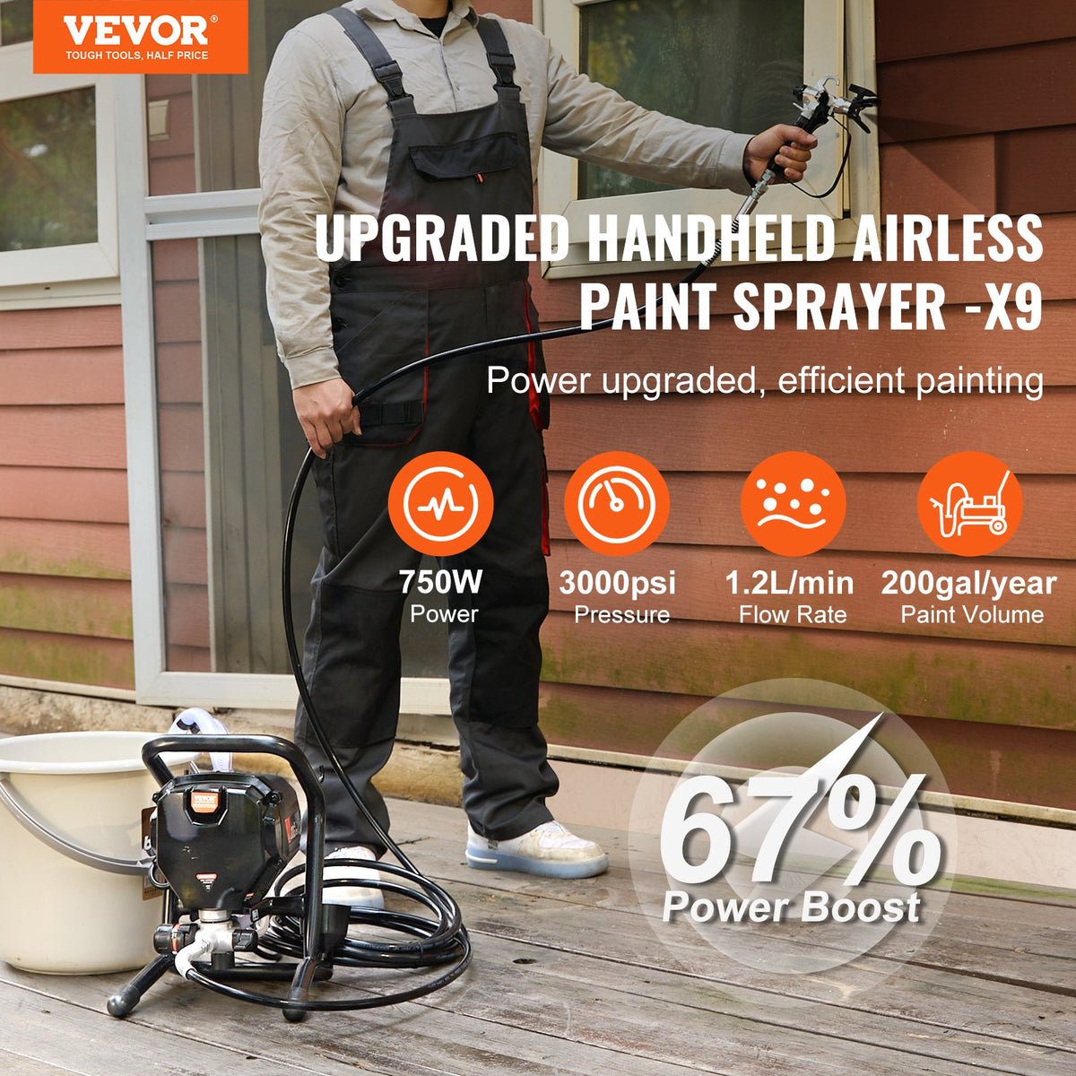 Stand Airless Paint Sprayer, 750W 3000PSI High Efficiency Electric Airless Sprayer, Fine And Even Painting V952-ZSSGYWQPTJSTG5EK3V3