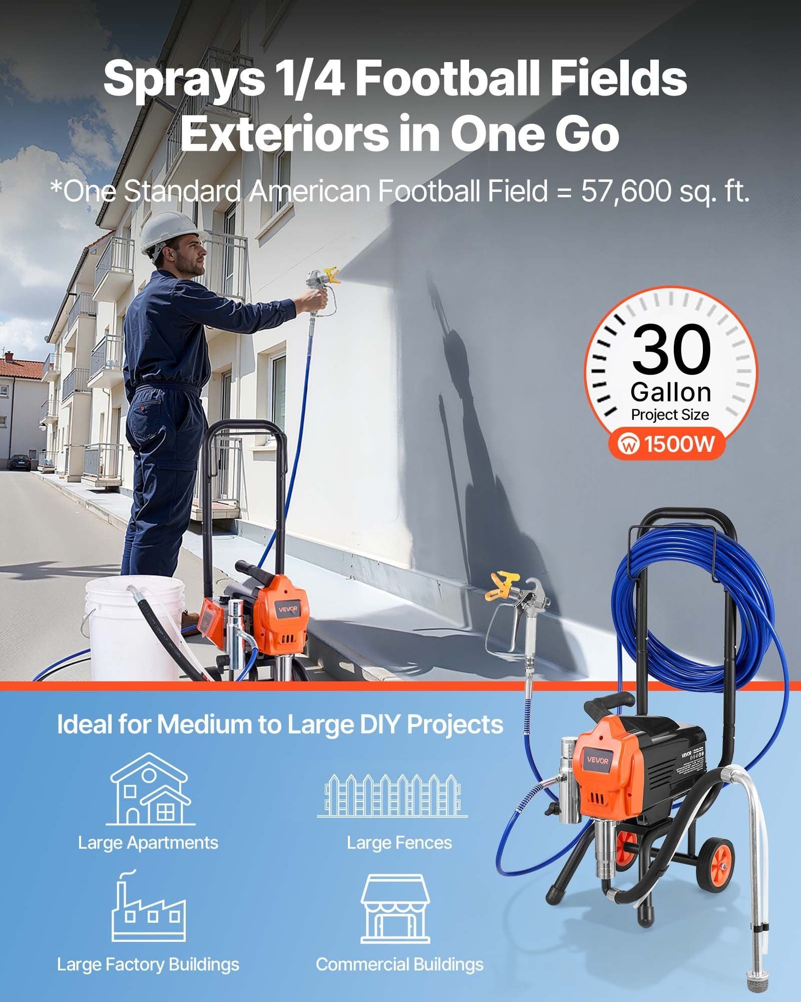 Stand Airless Paint Sprayer, 1500W, 3300PSI High Pressure Airless Sprayer with Cart, Cleaning Brush, Hose, V952-ZSSPTJ1500W0LMIA4001V3