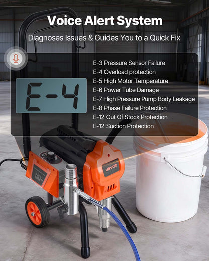 Stand Airless Paint Sprayer, 1500W, 3300PSI High Pressure Airless Sprayer with Cart, Cleaning Brush, Hose, V952-ZSSPTJ1500W0LMIA4001V3