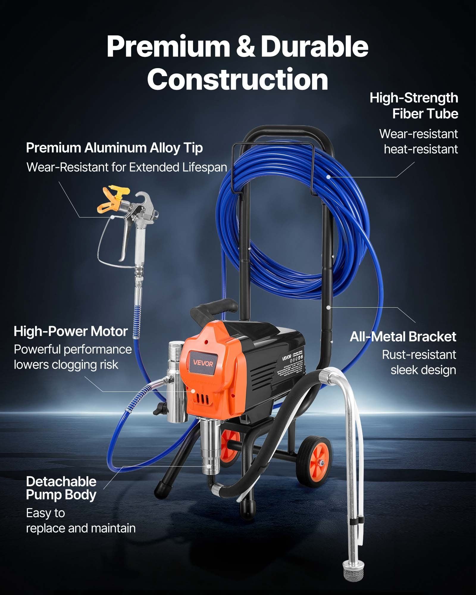 Stand Airless Paint Sprayer, 1500W, 3300PSI High Pressure Airless Sprayer with Cart, Cleaning Brush, Hose, V952-ZSSPTJ1500W0LMIA4001V3
