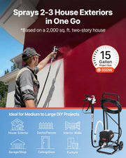 Stand Airless Paint Sprayer, 650W, 3000PSI High Pressure Airless Sprayer with Cart, Cleaning Brush, Hose, V952-ZSSPTJ650W03TBXWZ001V3