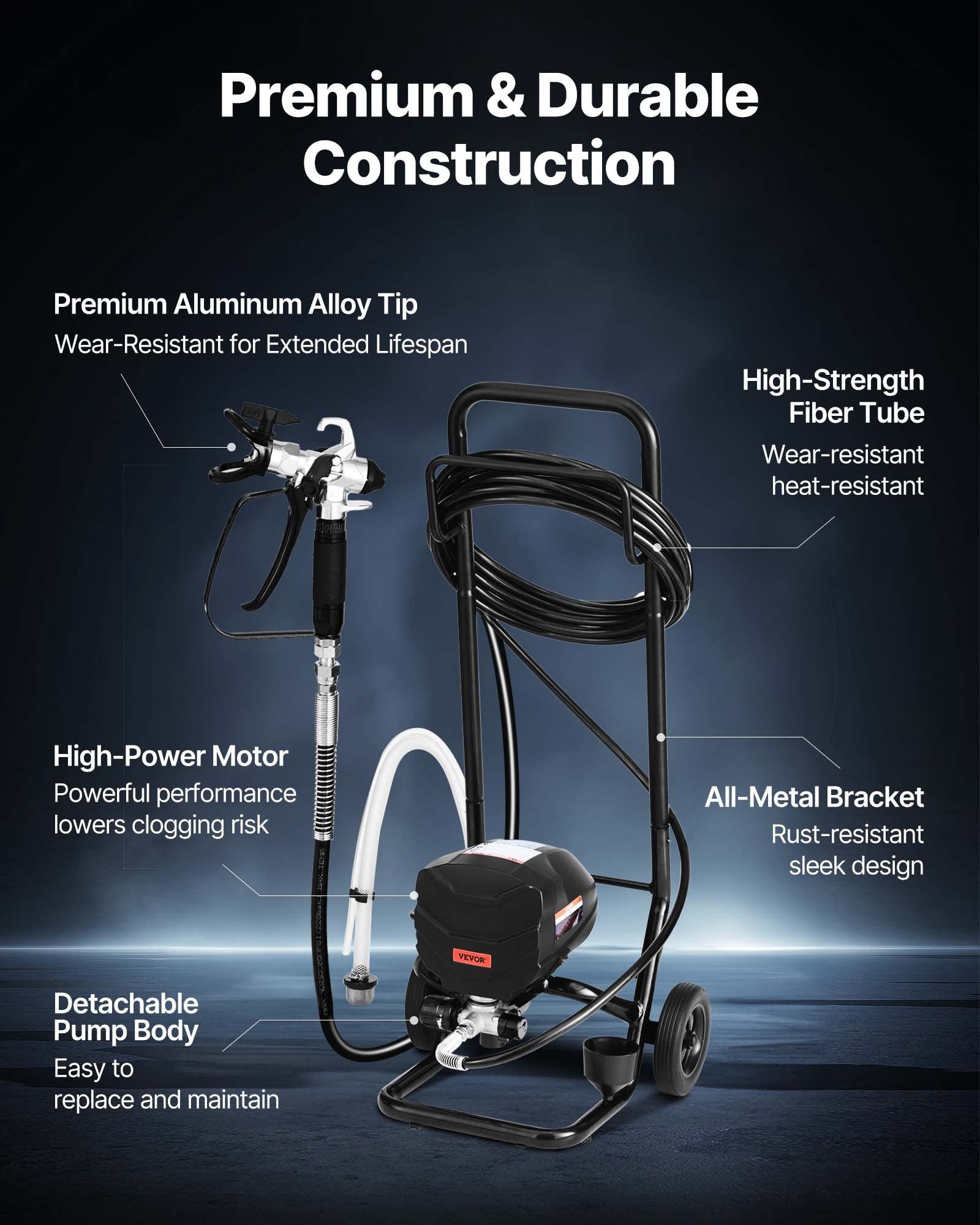 Stand Airless Paint Sprayer, 650W, 3000PSI High Pressure Airless Sprayer with Cart, Cleaning Brush, Hose, V952-ZSSPTJ650W03TBXWZ001V3