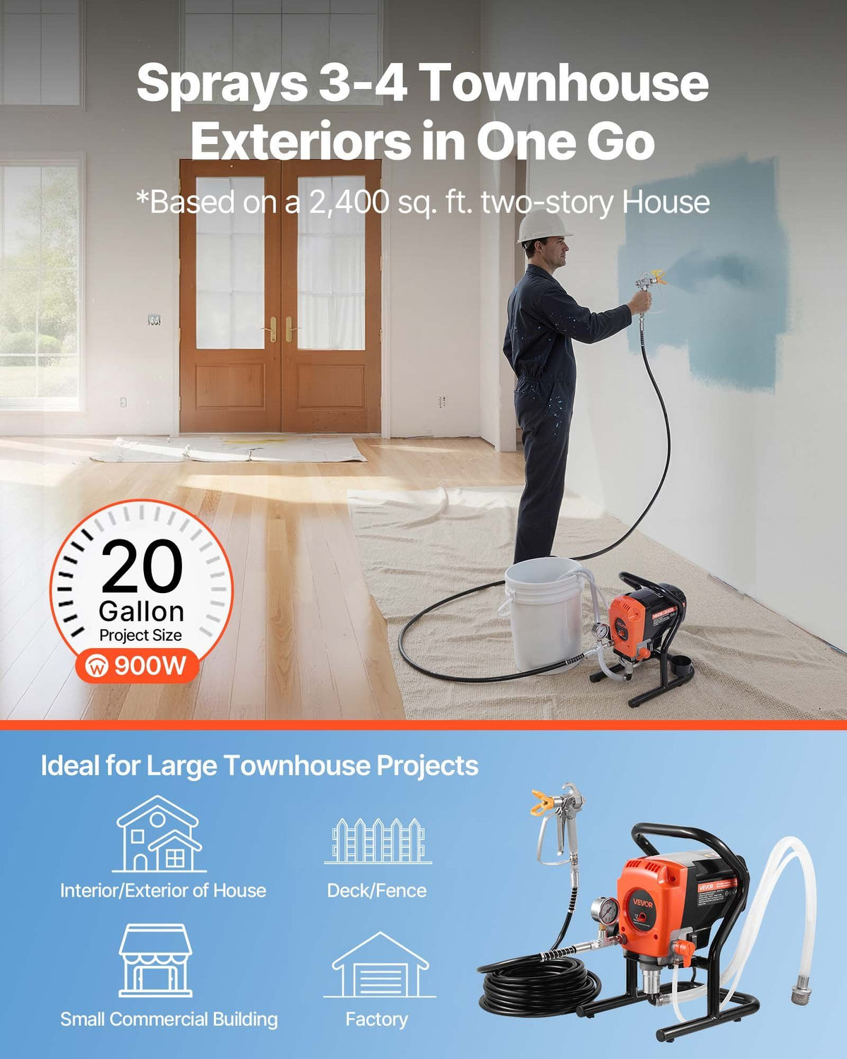 Stand Airless Paint Sprayer, 900W, 3300PSI High Pressure Airless Sprayer, Cleaning Brush, Hose, Extension V952-ZSSPTJ900W04SUV3O001V3