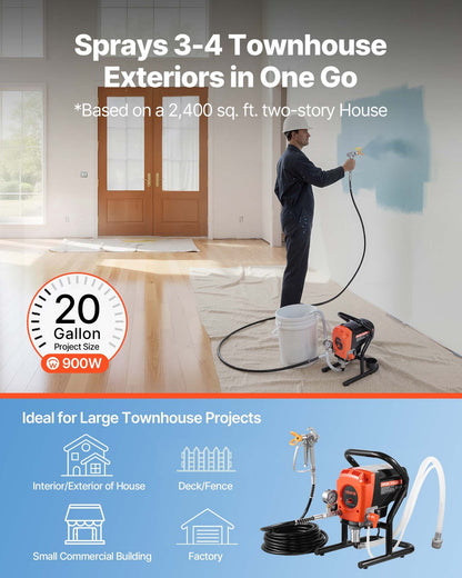 Stand Airless Paint Sprayer, 900W, 3300PSI High Pressure Airless Sprayer, Cleaning Brush, Hose, Extension V952-ZSSPTJ900W04SUV3O001V3
