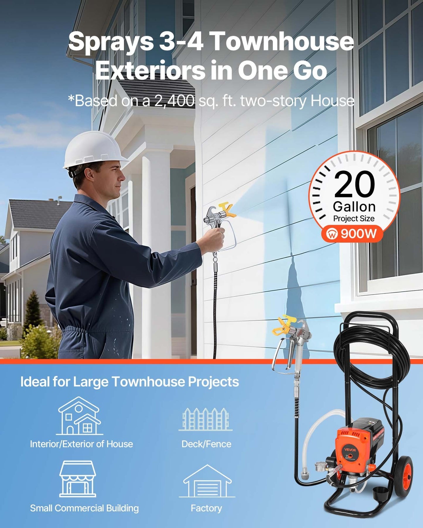Stand Airless Paint Sprayer, 950W, 3300PSI High Pressure Airless Sprayer with Cart, Cleaning Brush, Hose, V952-ZSSPTJ900W04UXQUL001V3