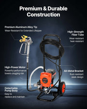 Stand Airless Paint Sprayer, 950W, 3300PSI High Pressure Airless Sprayer with Cart, Cleaning Brush, Hose, V952-ZSSPTJ900W04UXQUL001V3