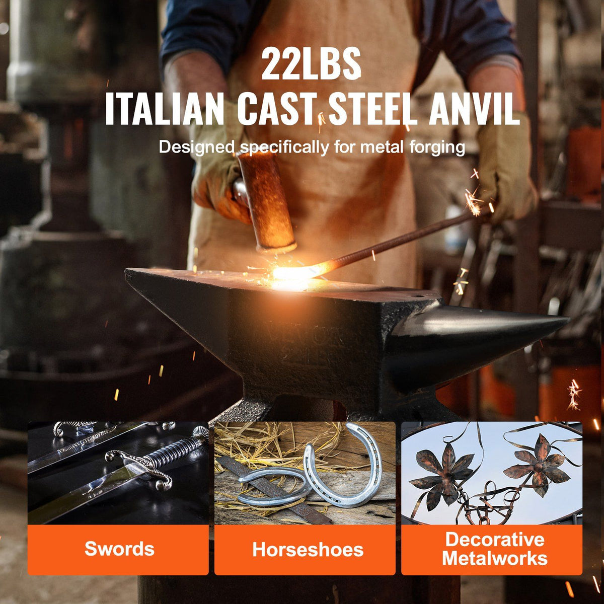 Single Horn Anvil, 22Lbs Cast Steel Anvil, High Hardness Rugged Round Horn Anvil Blacksmith, Large Countertop V952-ZT22LBITALIANJYDMV0
