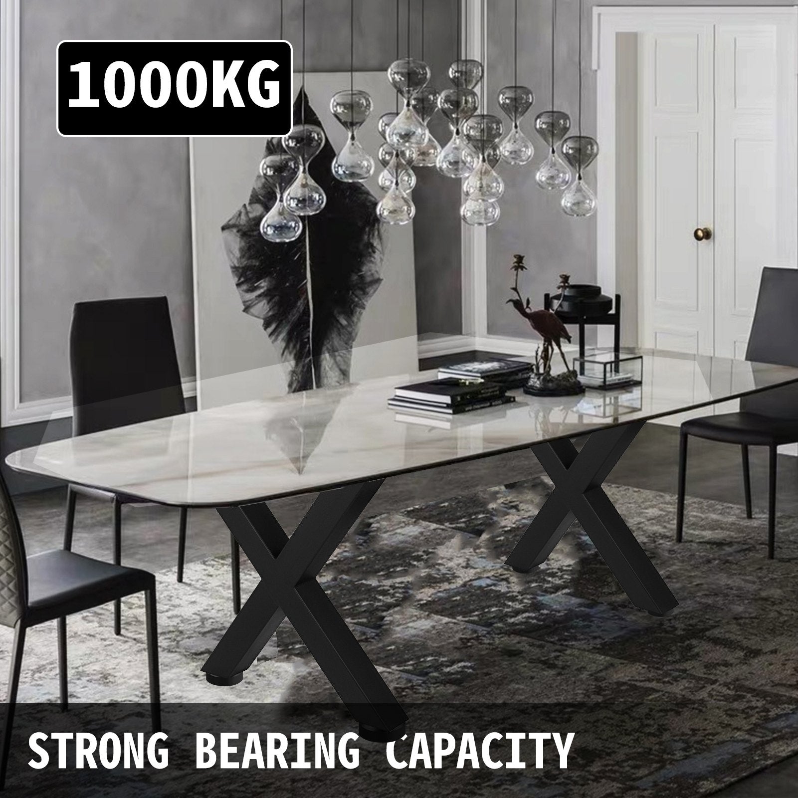 Set of 2 Steel Table Legs, 16'Height 15'Wide Dining Table Legs, Heavy Duty 3.1" Square Box Section X Frame V952-ZT400X395MM000001V0