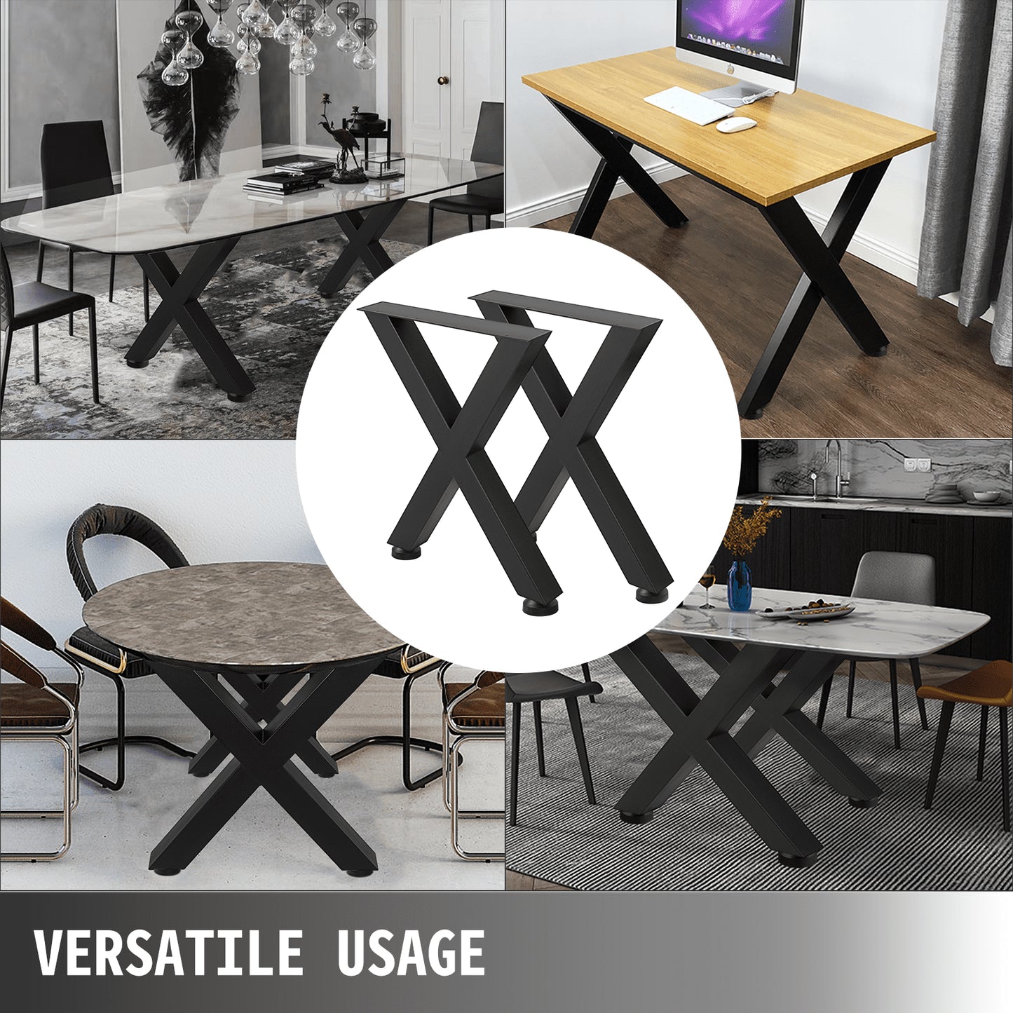 Set of 2 Steel Table Legs, 16'Height 15'Wide Dining Table Legs, Heavy Duty 3.1" Square Box Section X Frame V952-ZT400X395MM000001V0