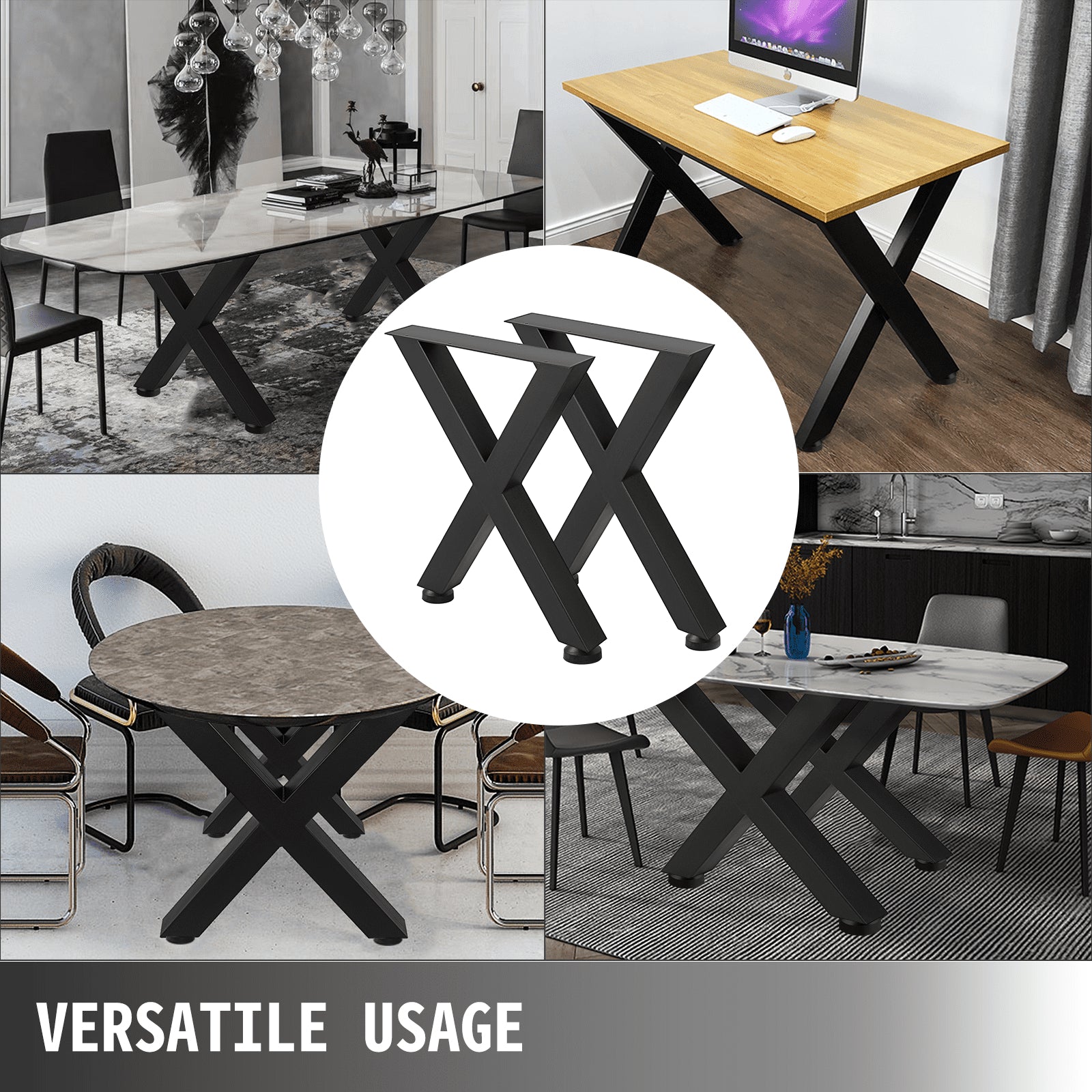 Set of 2 Steel Table Legs, 16'Height 15'Wide Dining Table Legs, Heavy Duty 3.1" Square Box Section X Frame V952-ZT400X395MM000001V0