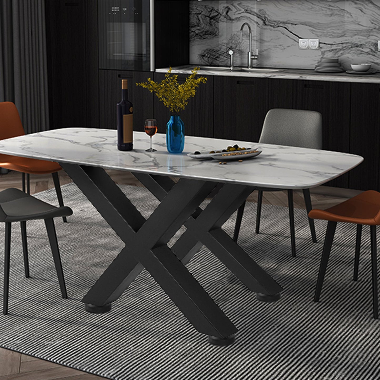 Set of 2 Steel Table Legs, 16'Height 15'Wide Dining Table Legs, Heavy Duty 3.1" Square Box Section X Frame V952-ZT400X395MM000001V0