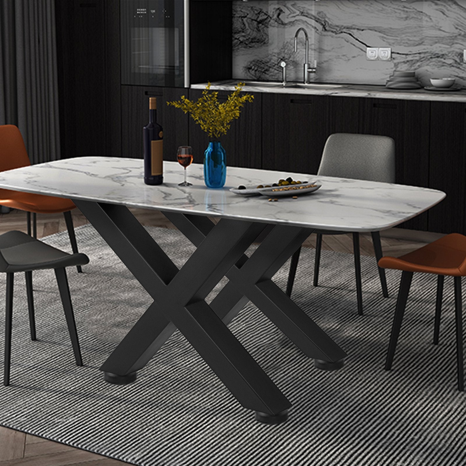 Set of 2 Steel Table Legs, 16'Height 15'Wide Dining Table Legs, Heavy Duty 3.1" Square Box Section X Frame V952-ZT400X395MM000001V0
