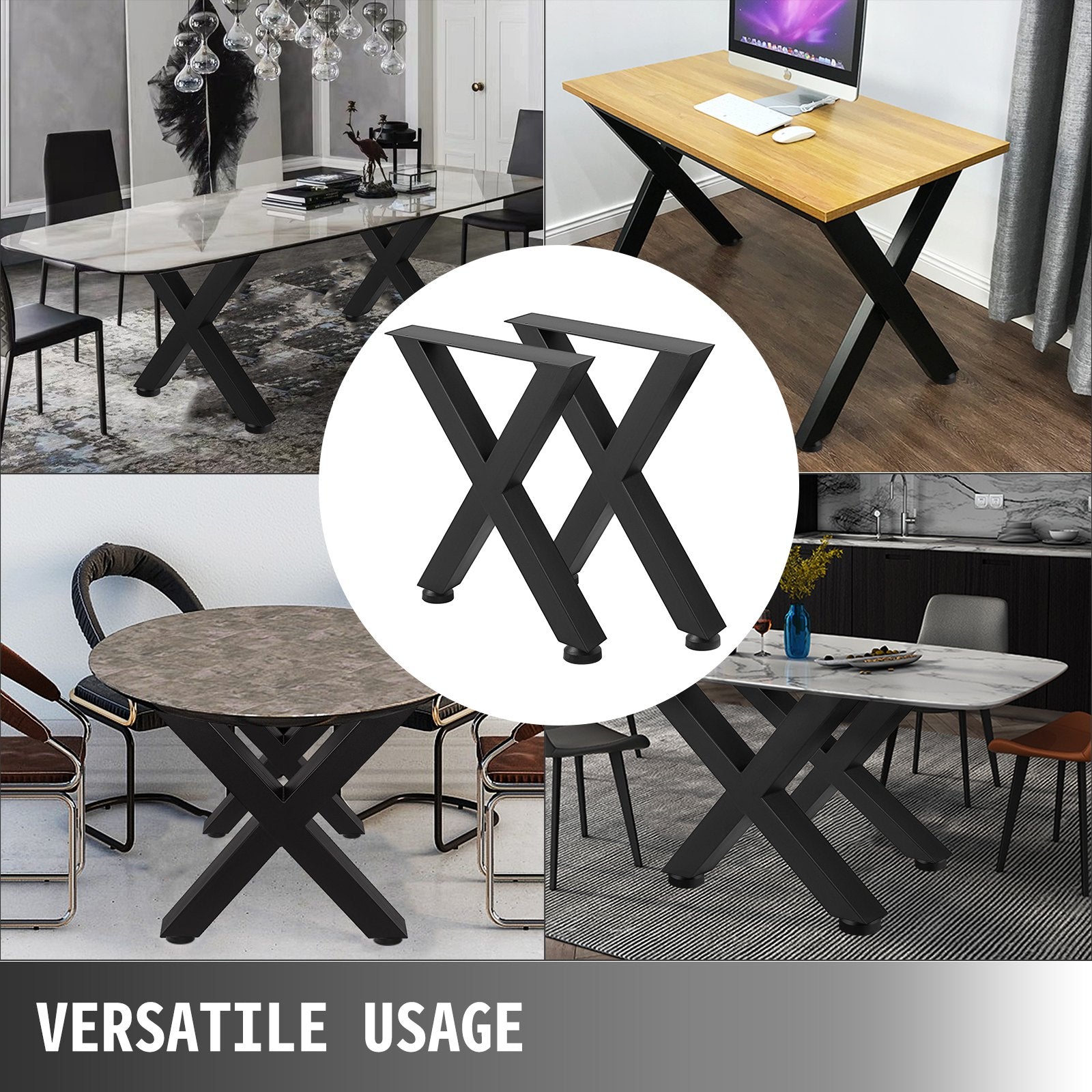 Set of 2 Steel Table Legs, 72cm Height 79cm Wide Dining Table Legs, Heavy Duty 7.9cm Square Box Section X V952-ZT720X790MM000001V0