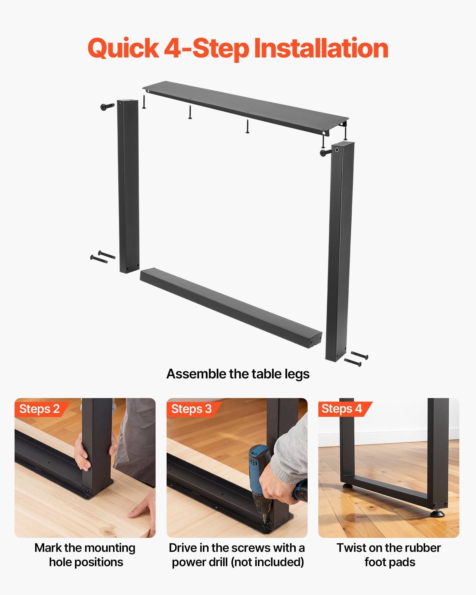 Table Legs, 750 x 900 mm (H x W) Square Steel Furniture Legs, Modular Design, Easy Assembly, 1000 kg Max Load V952-ZTCFKFX2835II5NSO001V0