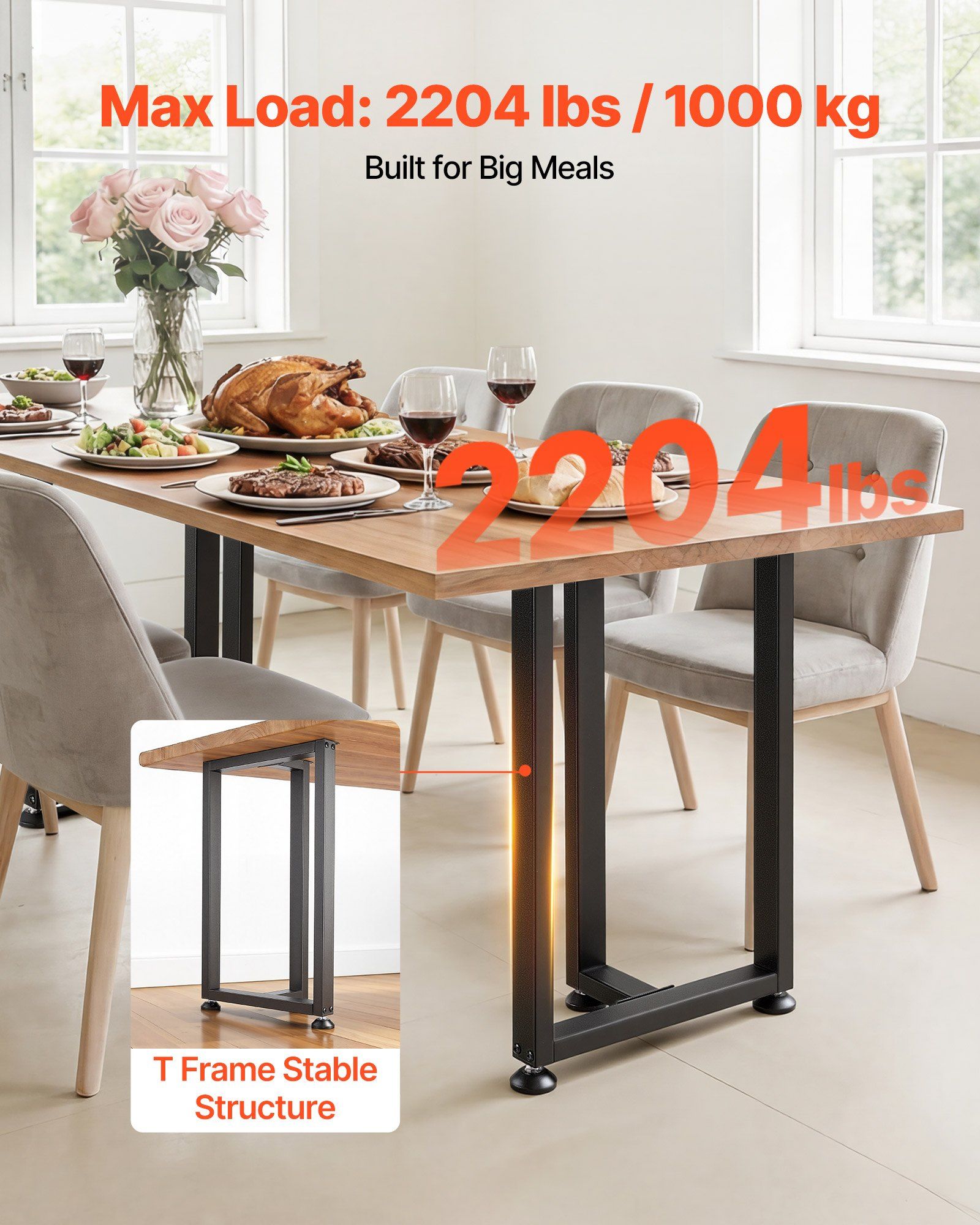 Table Legs, 740 x 450 mm (H x W) Square T Shape Steel Furniture Legs, Modular Design, Easy Assembly, 1000 kg V952-ZTCFKFXTK281F1QMG001V0