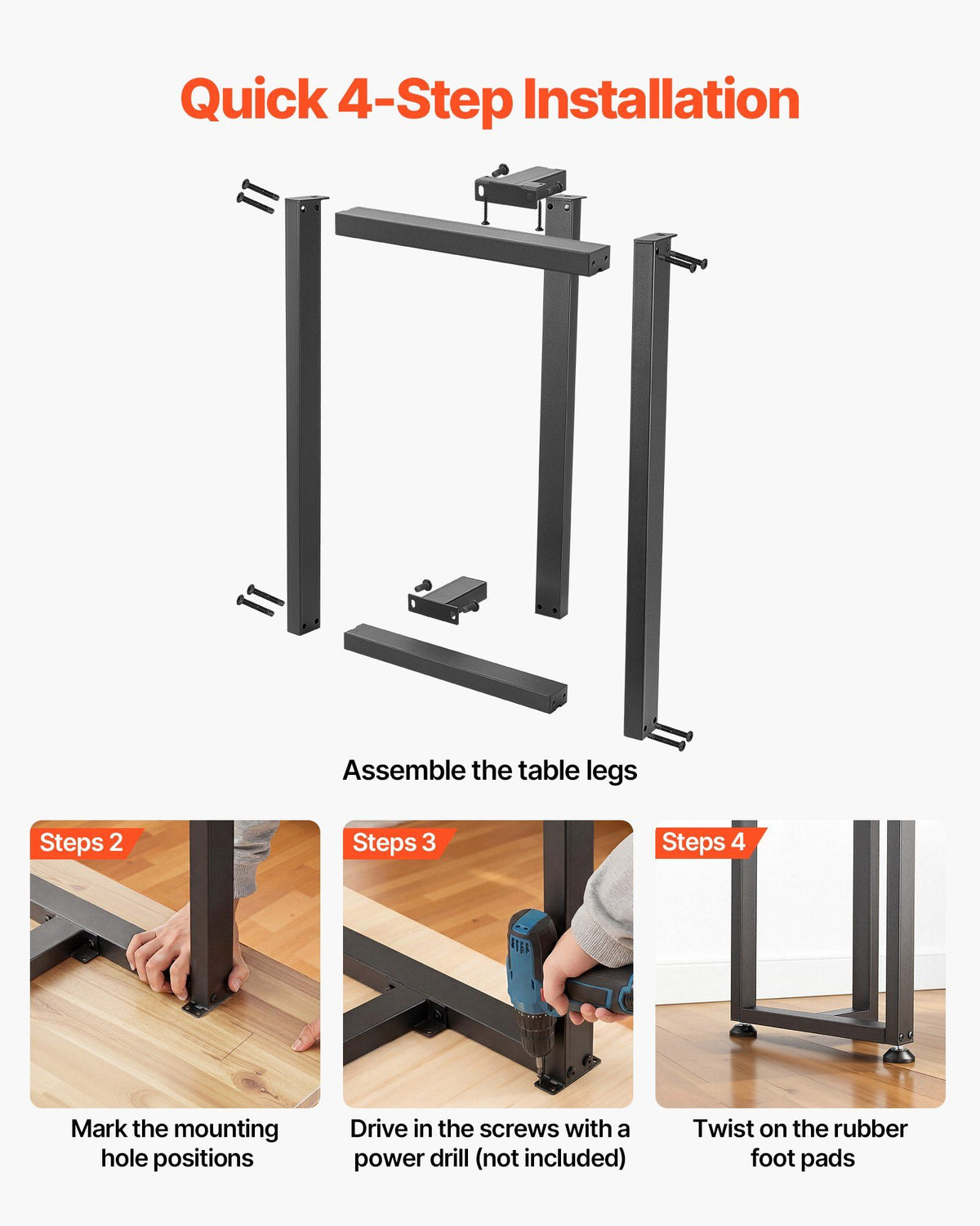 Table Legs, 740 x 450 mm (H x W) Square T Shape Steel Furniture Legs, Modular Design, Easy Assembly, 1000 kg V952-ZTCFKFXTK281F1QMG001V0
