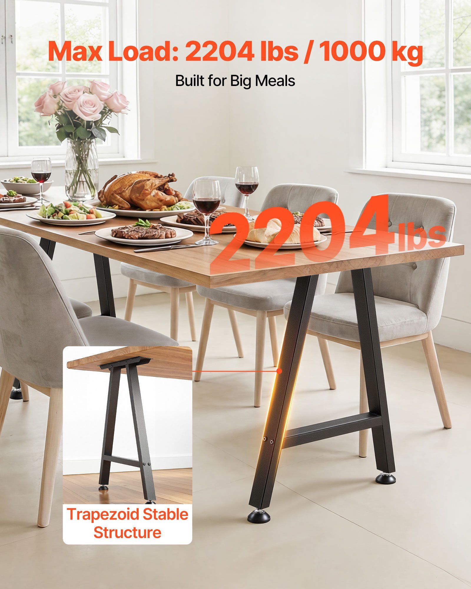 Table Legs, 740 x 550 mm (H x W) Trapezoid Steel Furniture Legs, Modular Design, Easy Assembly, 1000 kg Max V952-ZTCFKTX281772W9UW001V0