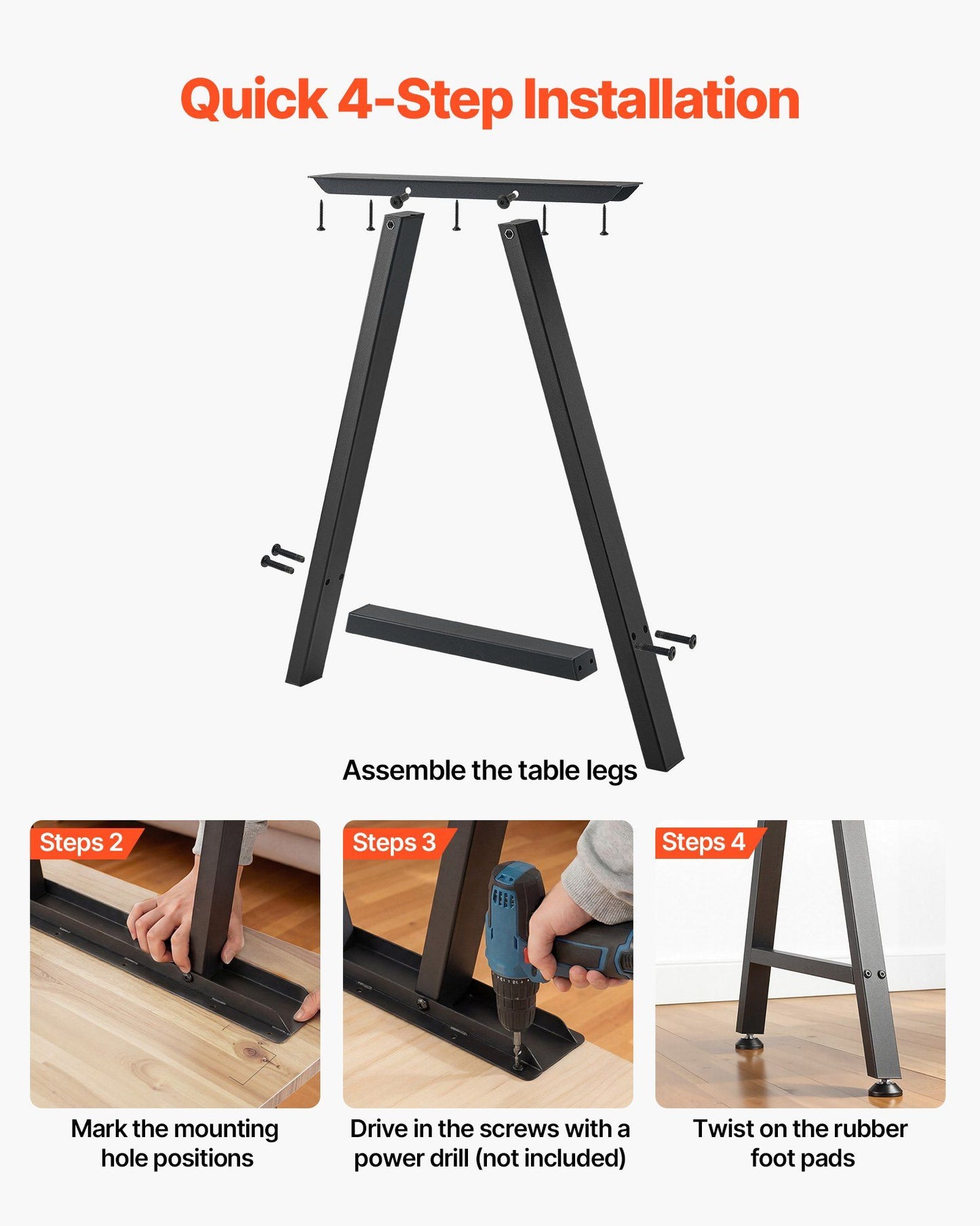 Table Legs, 740 x 550 mm (H x W) Trapezoid Steel Furniture Legs, Modular Design, Easy Assembly, 1000 kg Max V952-ZTCFKTX281772W9UW001V0