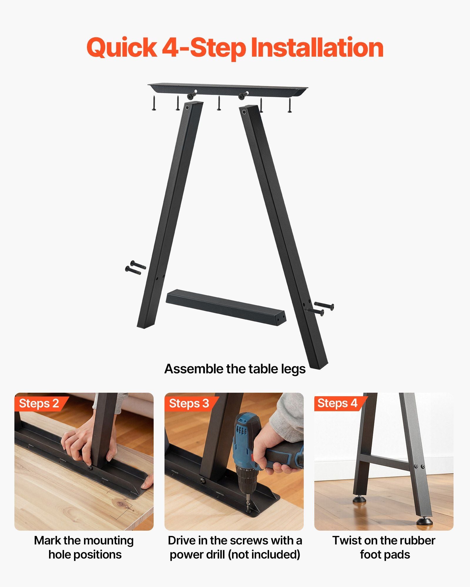 Table Legs, 740 x 550 mm (H x W) Trapezoid Steel Furniture Legs, Modular Design, Easy Assembly, 1000 kg Max V952-ZTCFKTX281772W9UW001V0