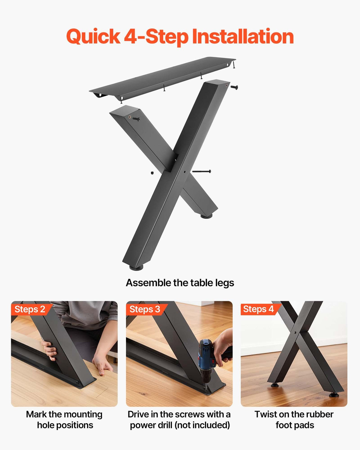 Table Legs, 750 x 790 mm (H x W) Steel Furniture Legs, Modular Design, Easy Assembly, 1000 kg Max Load Heavy V952-ZTCFKXX2831IBPCFO001V0