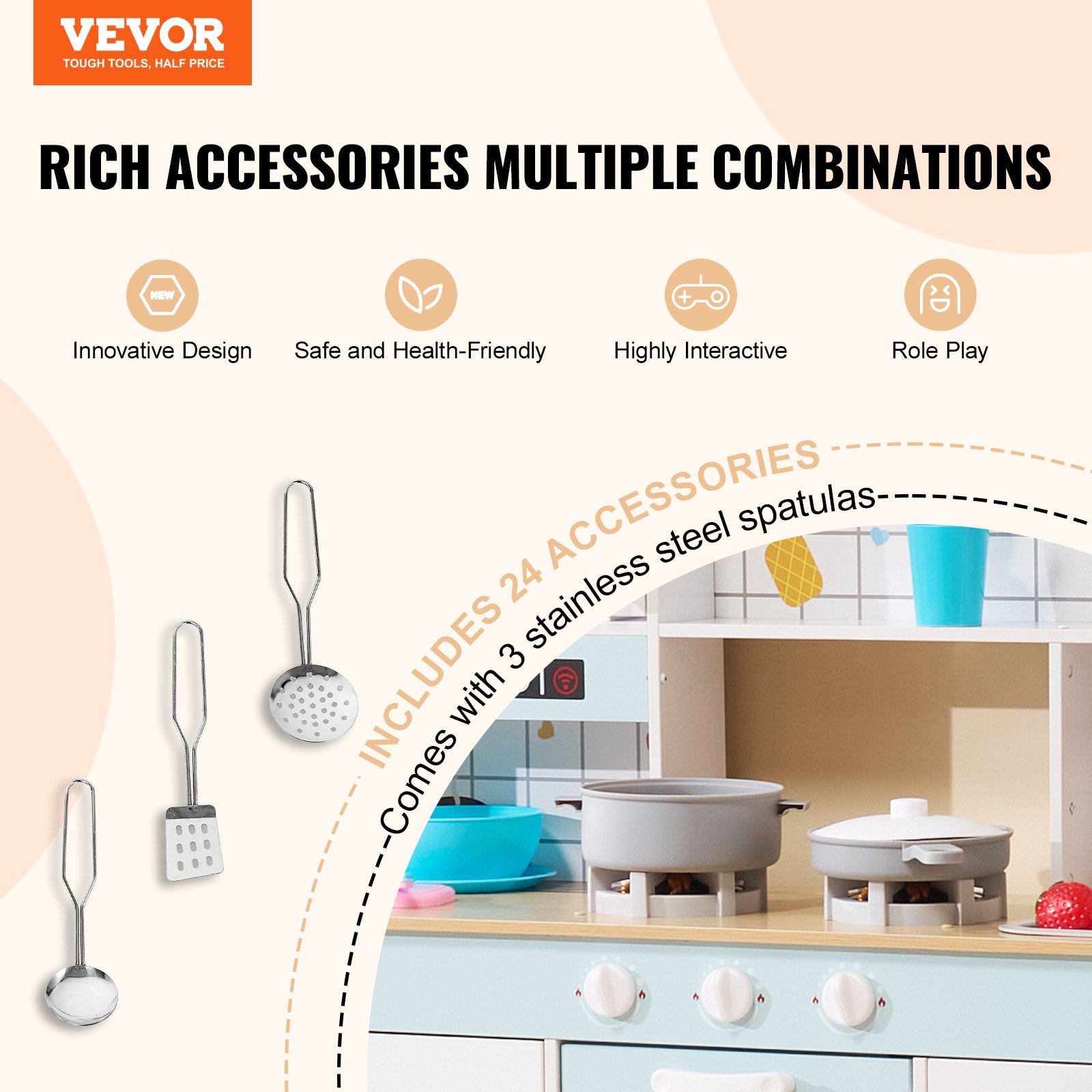 Kitchen Playset Kids Pretend Cooking Play Toy 24 Piece Accessories White V952-ZTCFWJTZBSYTDP0TCV9
