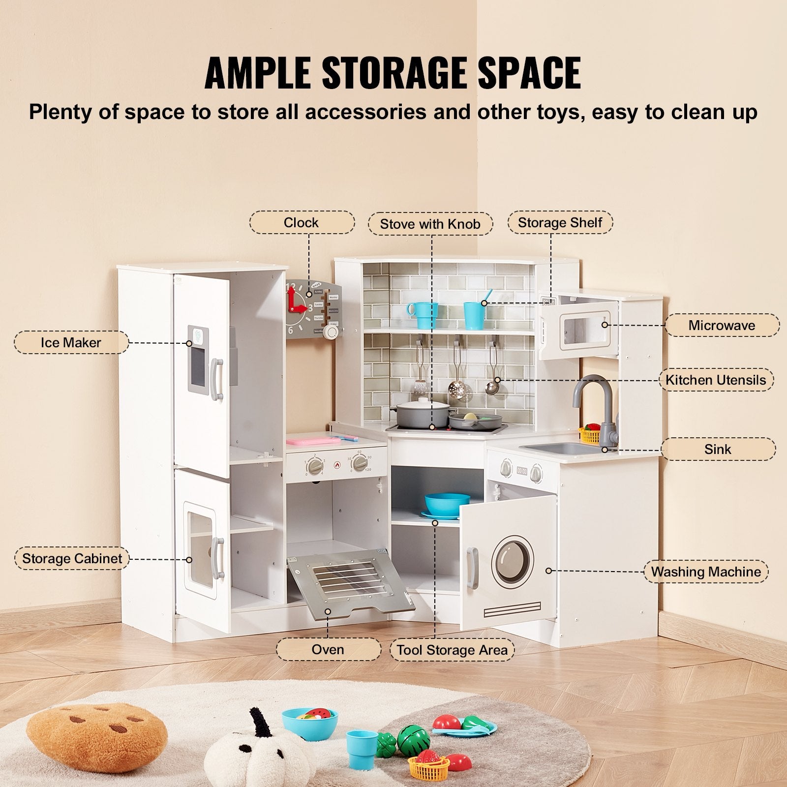 Kitchen Playset Kids Pretend Cooking Play Toy 24 Piece Accessories White V952-ZTCFWJTZBSZJNRNQAV9