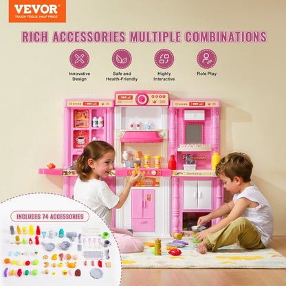 Kitchen Playset Kids Pretend Cooking Play Toy 74 Piece Accessories Pink V952-ZTCFWJTZFSSHSHZQ5V0