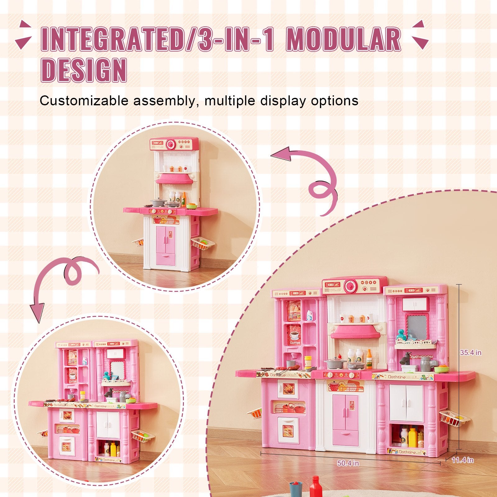 Kitchen Playset Kids Pretend Cooking Play Toy 74 Piece Accessories Pink V952-ZTCFWJTZFSSHSHZQ5V0