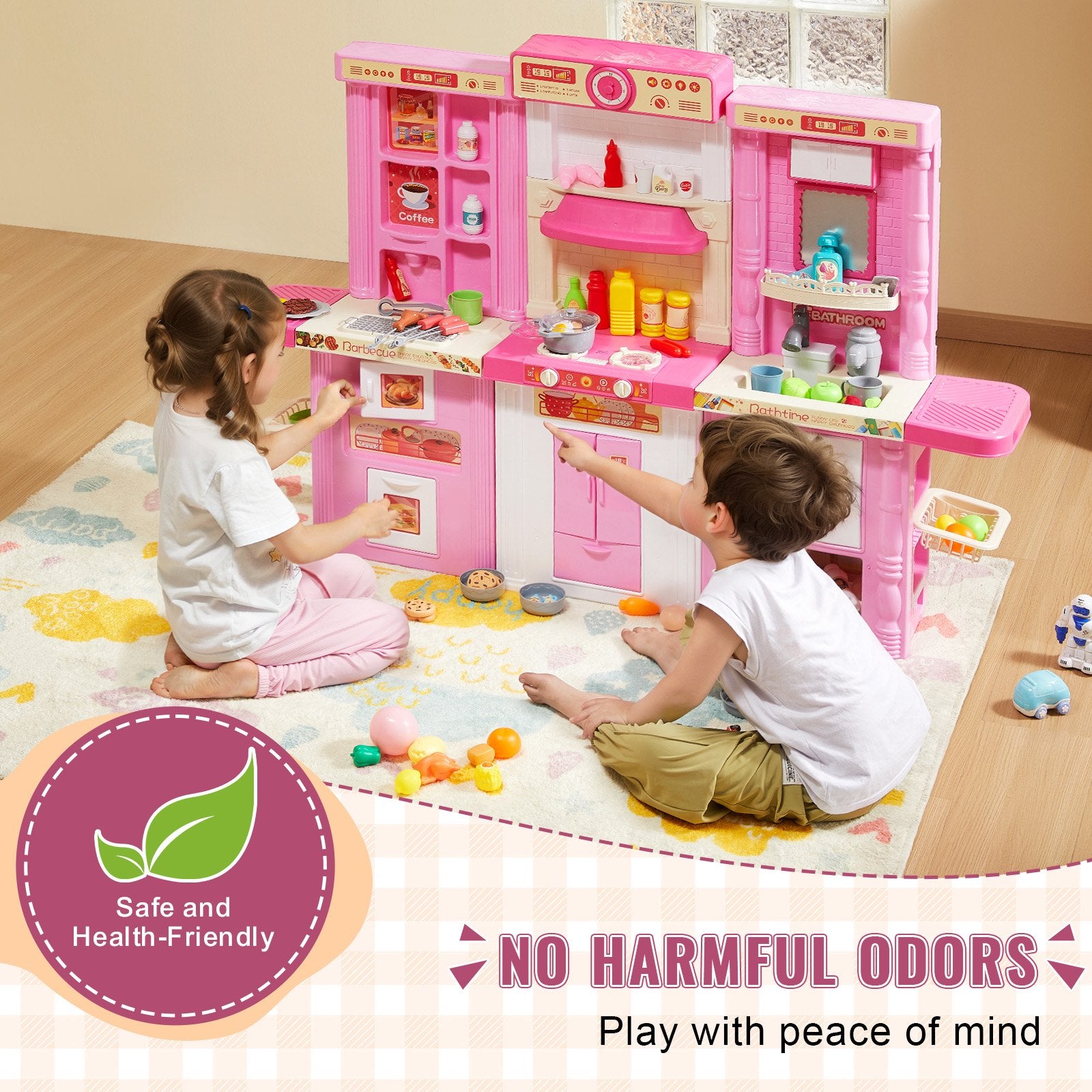 Kitchen Playset Kids Pretend Cooking Play Toy 74 Piece Accessories Pink V952-ZTCFWJTZFSSHSHZQ5V0