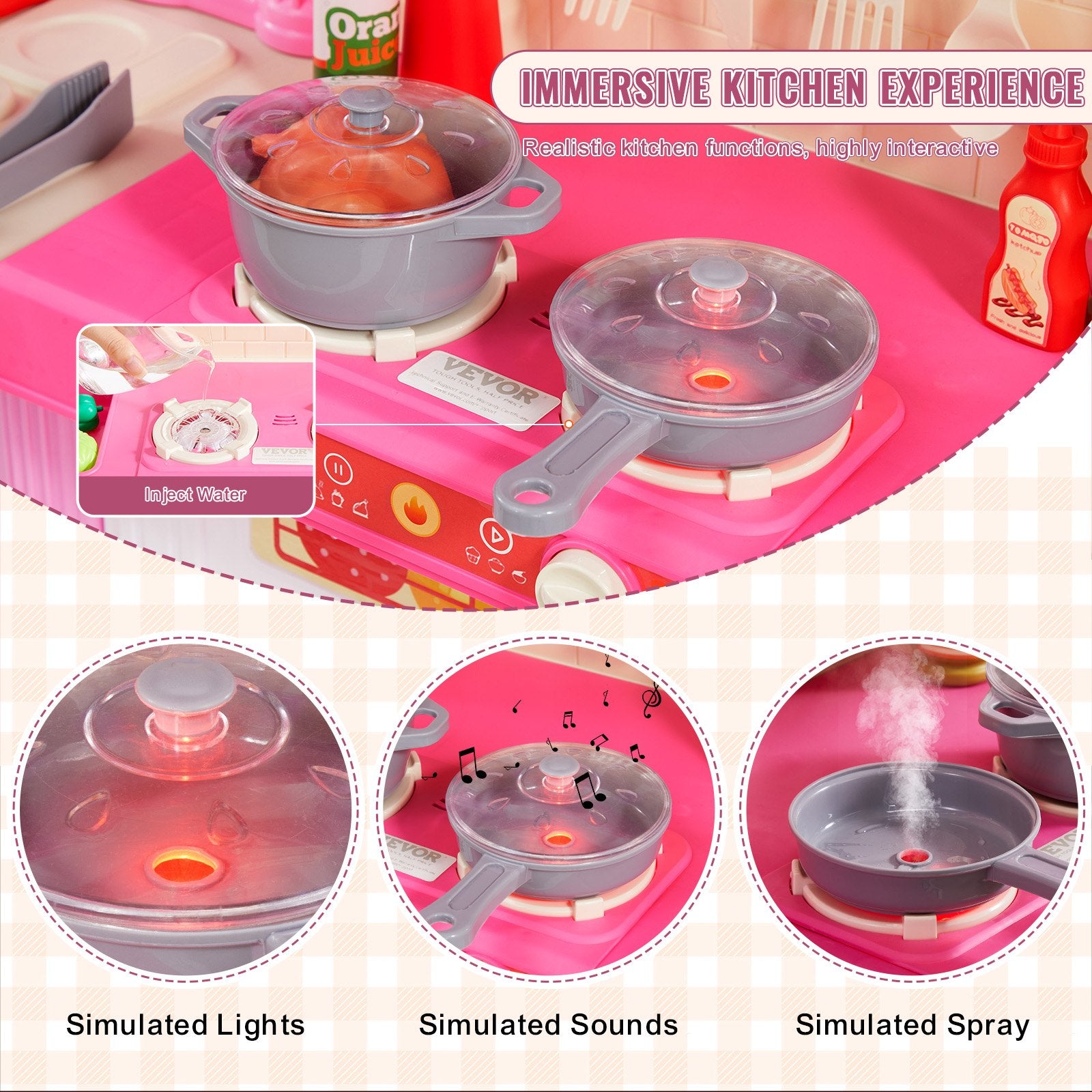 Kitchen Playset Kids Pretend Cooking Play Toy 74 Piece Accessories Pink V952-ZTCFWJTZFSSHSHZQ5V0