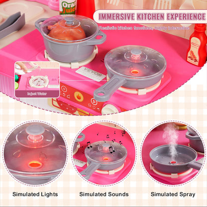 Kitchen Playset Kids Pretend Cooking Play Toy 74 Piece Accessories Pink V952-ZTCFWJTZFSSHSHZQ5V0
