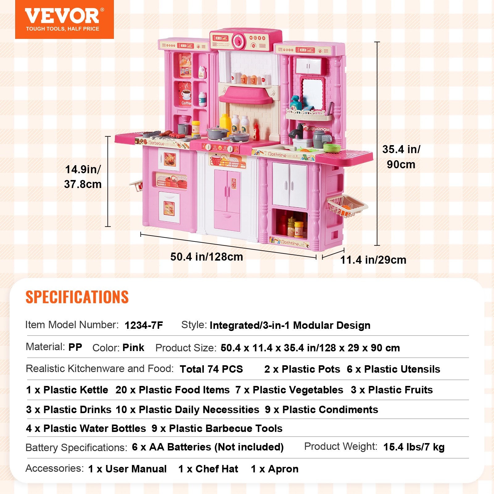 Kitchen Playset Kids Pretend Cooking Play Toy 74 Piece Accessories Pink V952-ZTCFWJTZFSSHSHZQ5V0