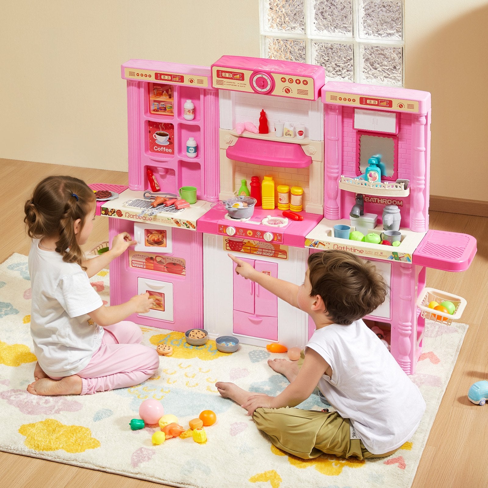 Kitchen Playset Kids Pretend Cooking Play Toy 74 Piece Accessories Pink V952-ZTCFWJTZFSSHSHZQ5V0