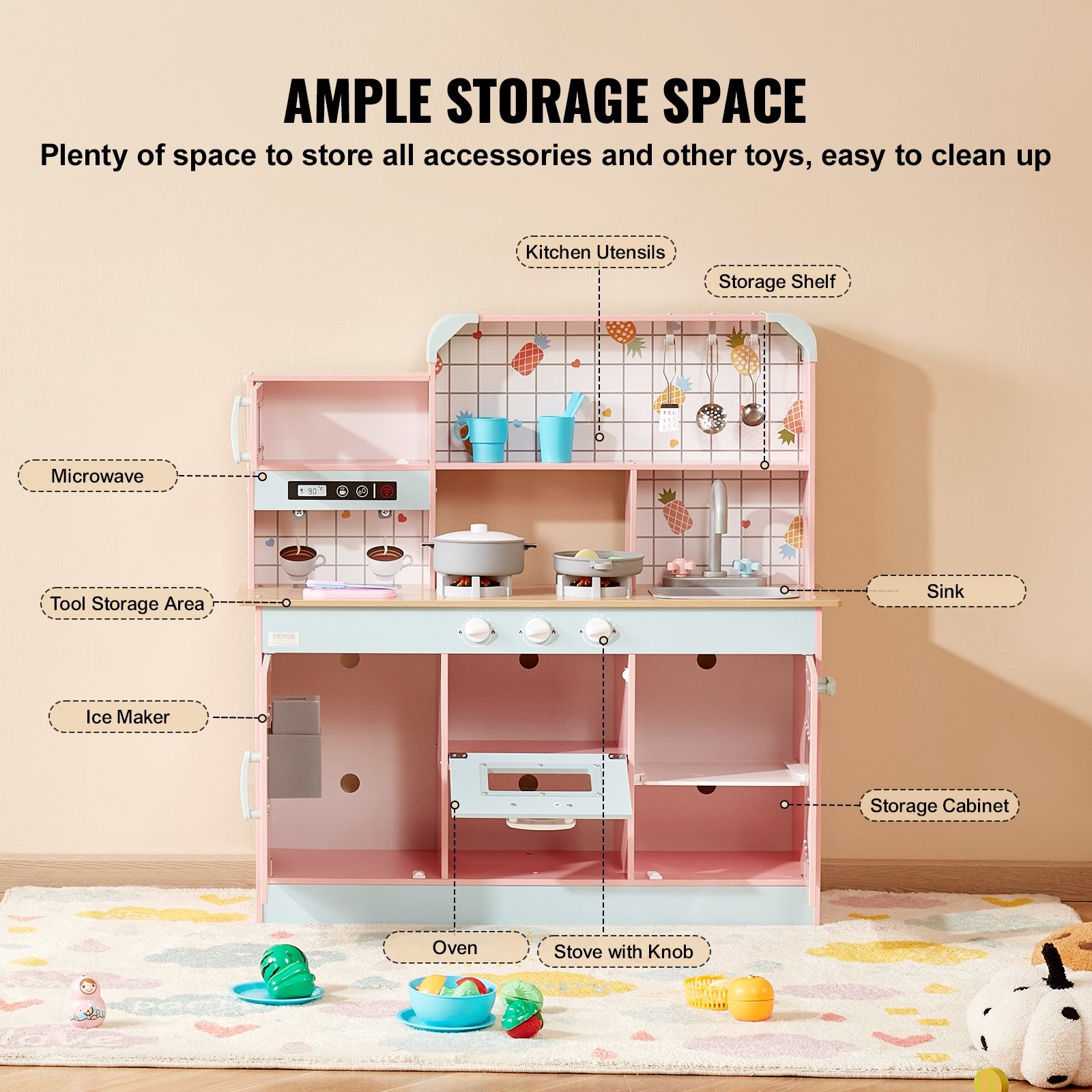 Kitchen Playset Kids Pretend Cooking Play Toy 24 Piece Accessories Pink V952-ZTCFWJTZFSYTB3XWQV9
