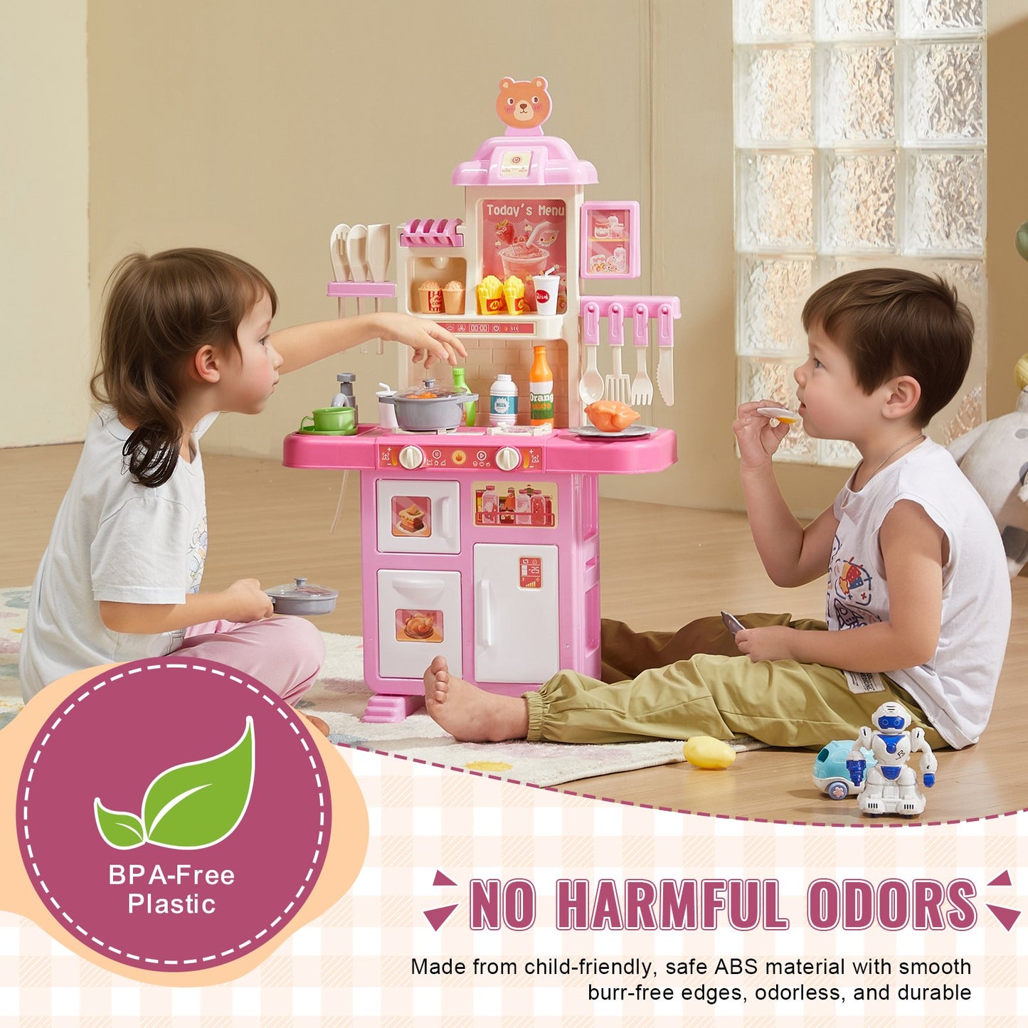 Kitchen Playset Kids Pretend Cooking Play Toy 48 Piece Accessories Pink V952-ZTCFWJTZFSYTEOYKSV9