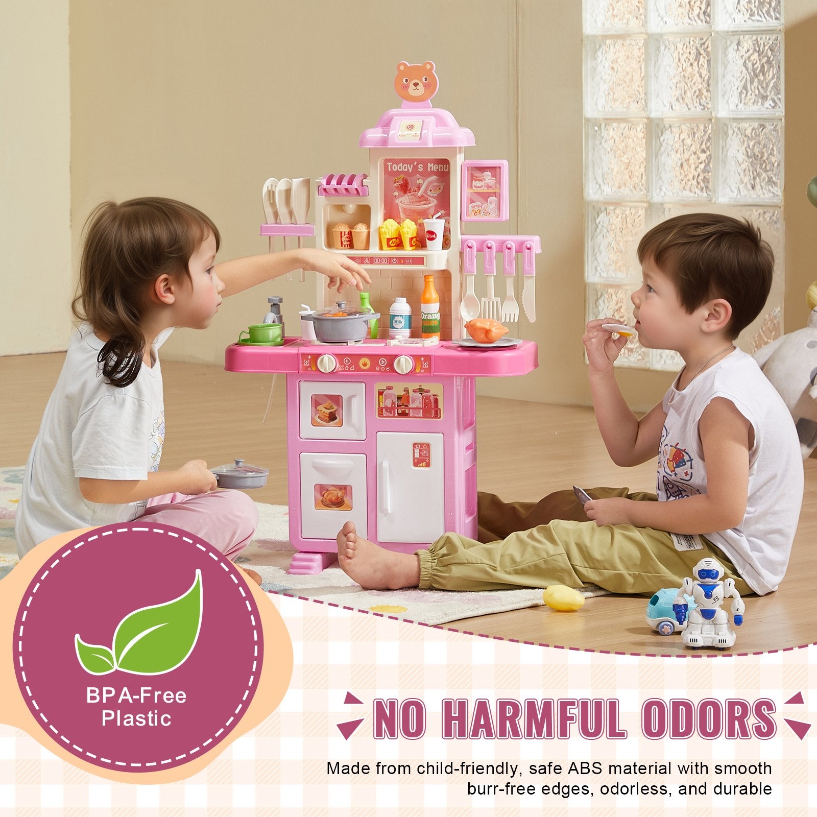 Kitchen Playset Kids Pretend Cooking Play Toy 48 Piece Accessories Pink V952-ZTCFWJTZFSYTEOYKSV9