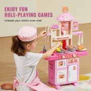 Kitchen Playset Kids Pretend Cooking Play Toy 48 Piece Accessories Pink V952-ZTCFWJTZFSYTEOYKSV9