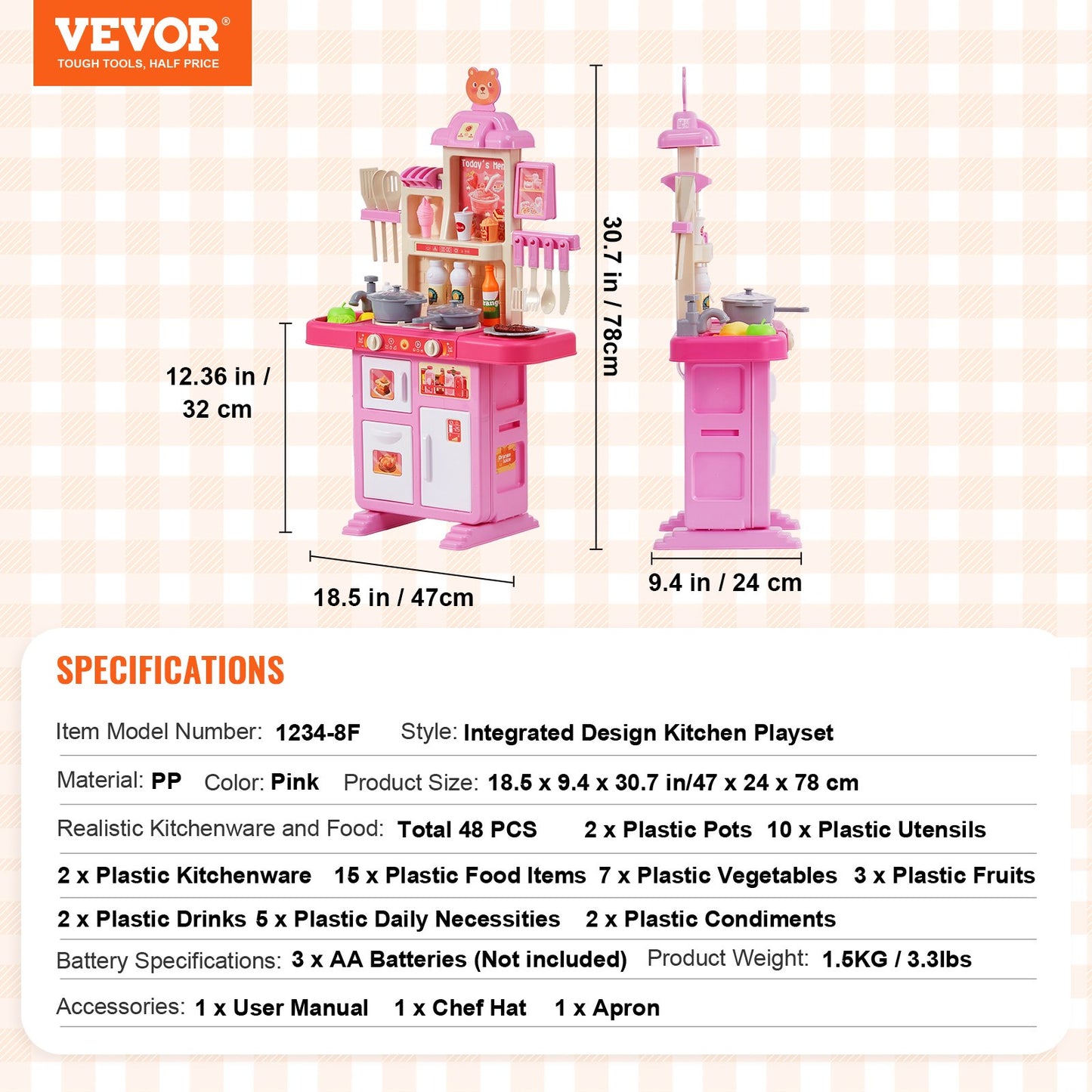 Kitchen Playset Kids Pretend Cooking Play Toy 48 Piece Accessories Pink V952-ZTCFWJTZFSYTEOYKSV9