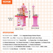 Kitchen Playset Kids Pretend Cooking Play Toy 48 Piece Accessories Pink V952-ZTCFWJTZFSYTEOYKSV9