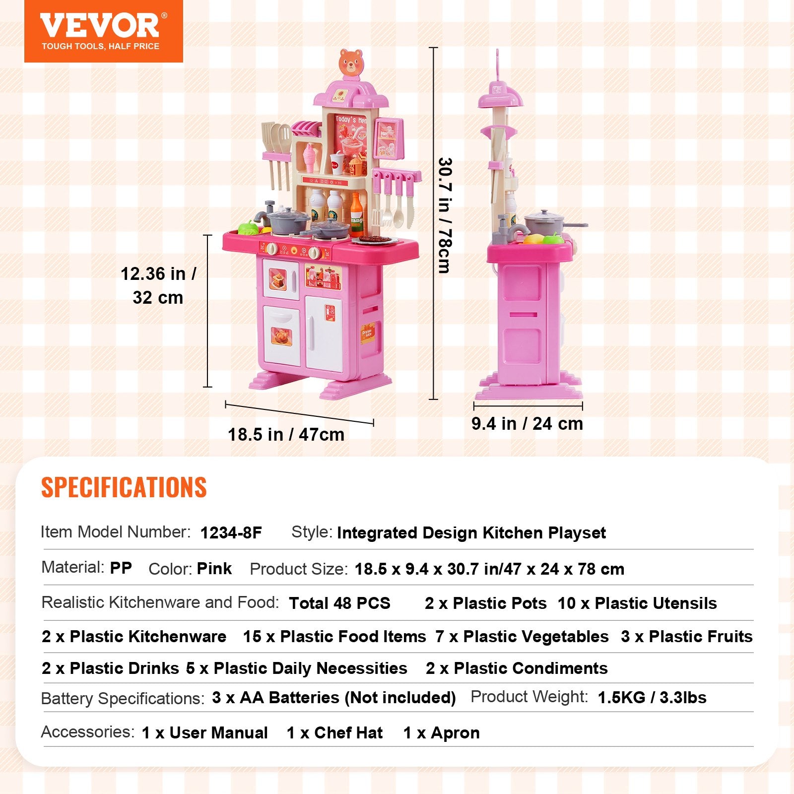 Kitchen Playset Kids Pretend Cooking Play Toy 48 Piece Accessories Pink V952-ZTCFWJTZFSYTEOYKSV9