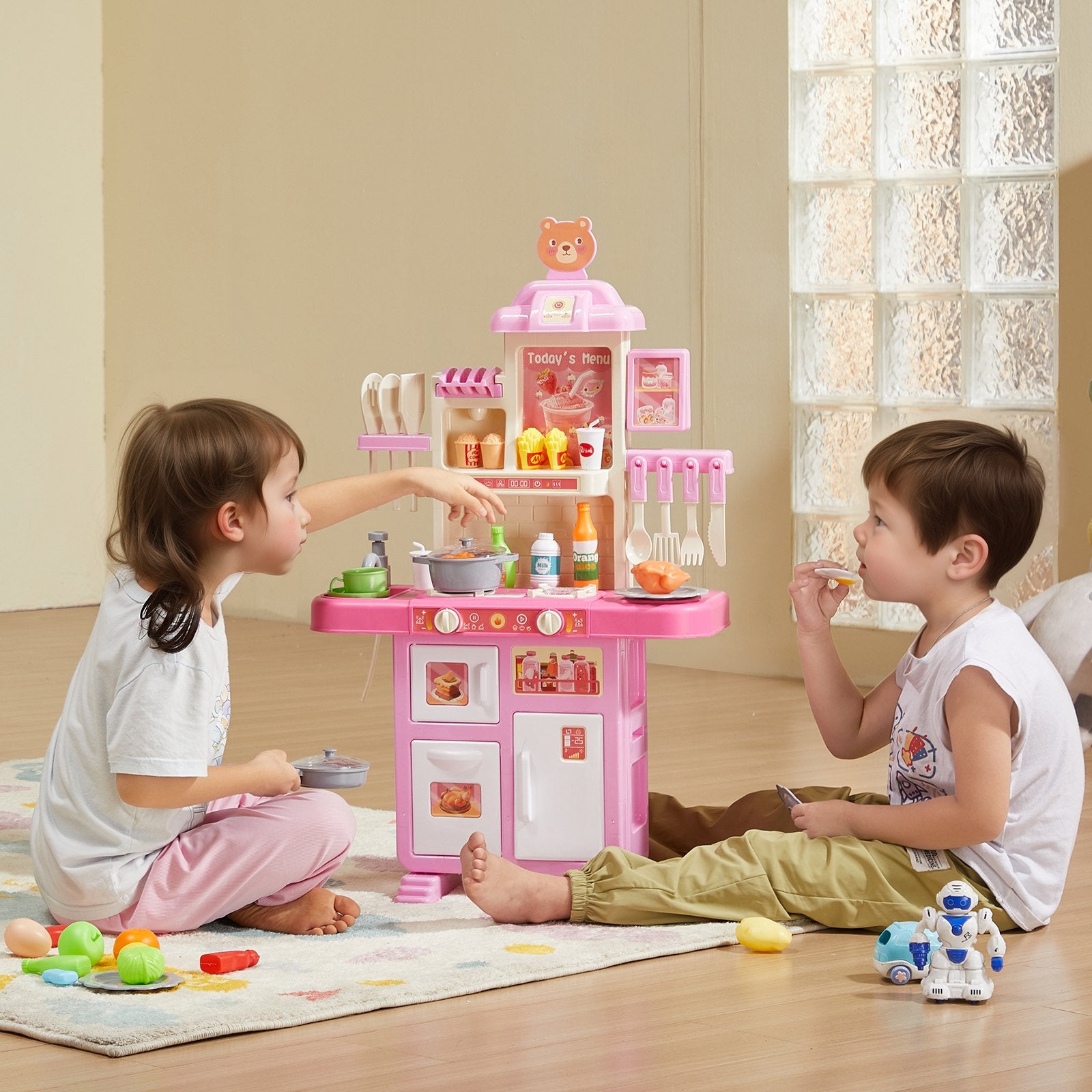 Kitchen Playset Kids Pretend Cooking Play Toy 48 Piece Accessories Pink V952-ZTCFWJTZFSYTEOYKSV9